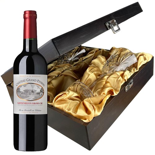 Chateau Grand Peyrou Grand Cru St Emilion 75cl Red Wine And Glasses In Luxury Presentation Box